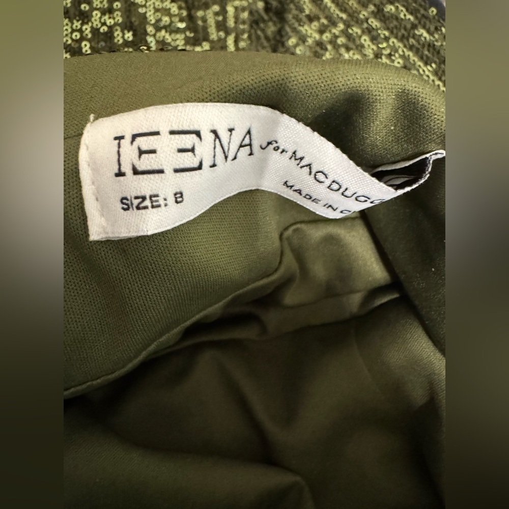 IEENA FOR MAC DUGGAL
Green Sequined Faux Wrap Asymmetrical Hem Dress - Picture 8 of 8